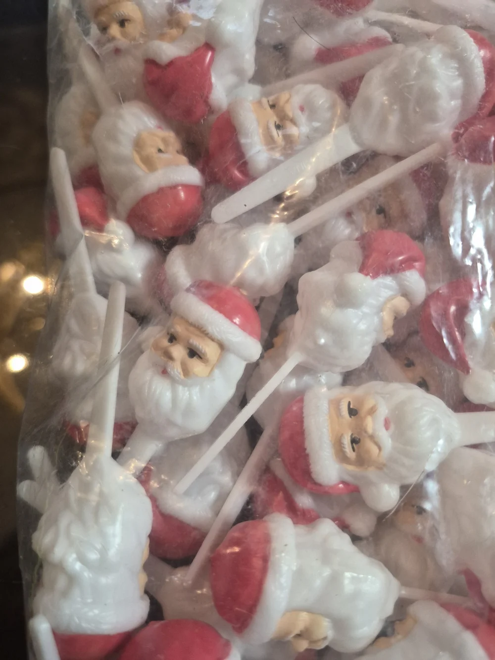 Vintage Blow Mold  Santa Cupcake Picks - White & Red Holiday Party Picks